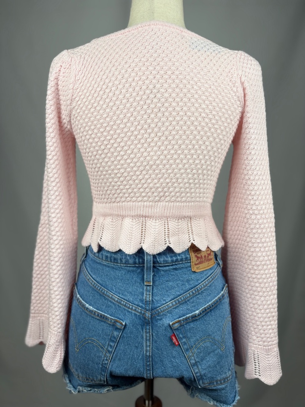 Altar’d State Blush Pink Knit Tie Front Peplum Top XS Boho Feminine - Picture 4 of 6